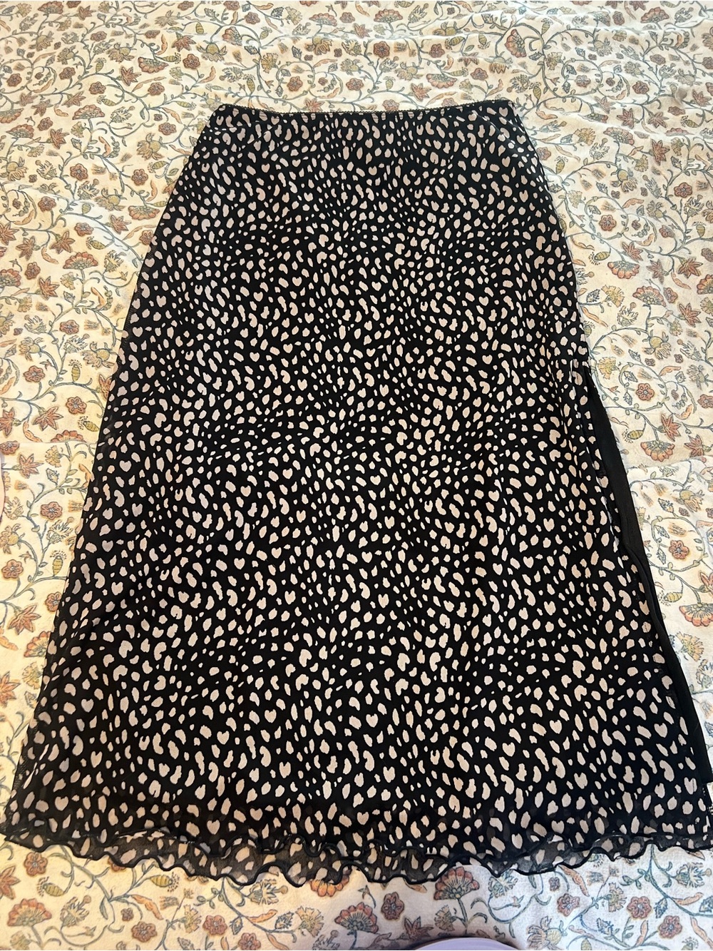 URBAN Romantics Black Midi Skirt with Cream Spot Print